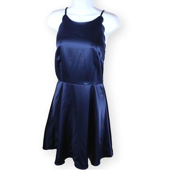 I.N. Navy Blue Satin Spaghetti Strap Mini Dress Juniors 9 - Picture 1 of 7